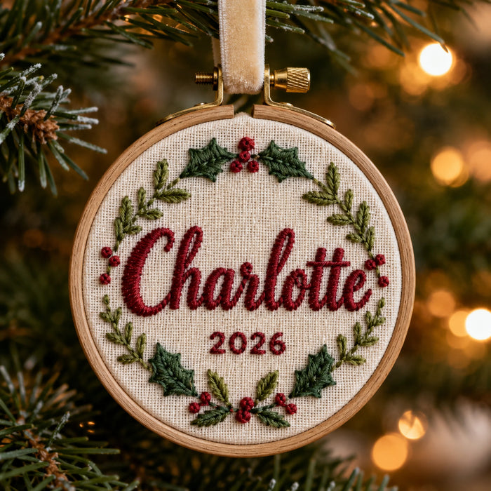 First Christmas Ornament Hoop — Their Name and the Year