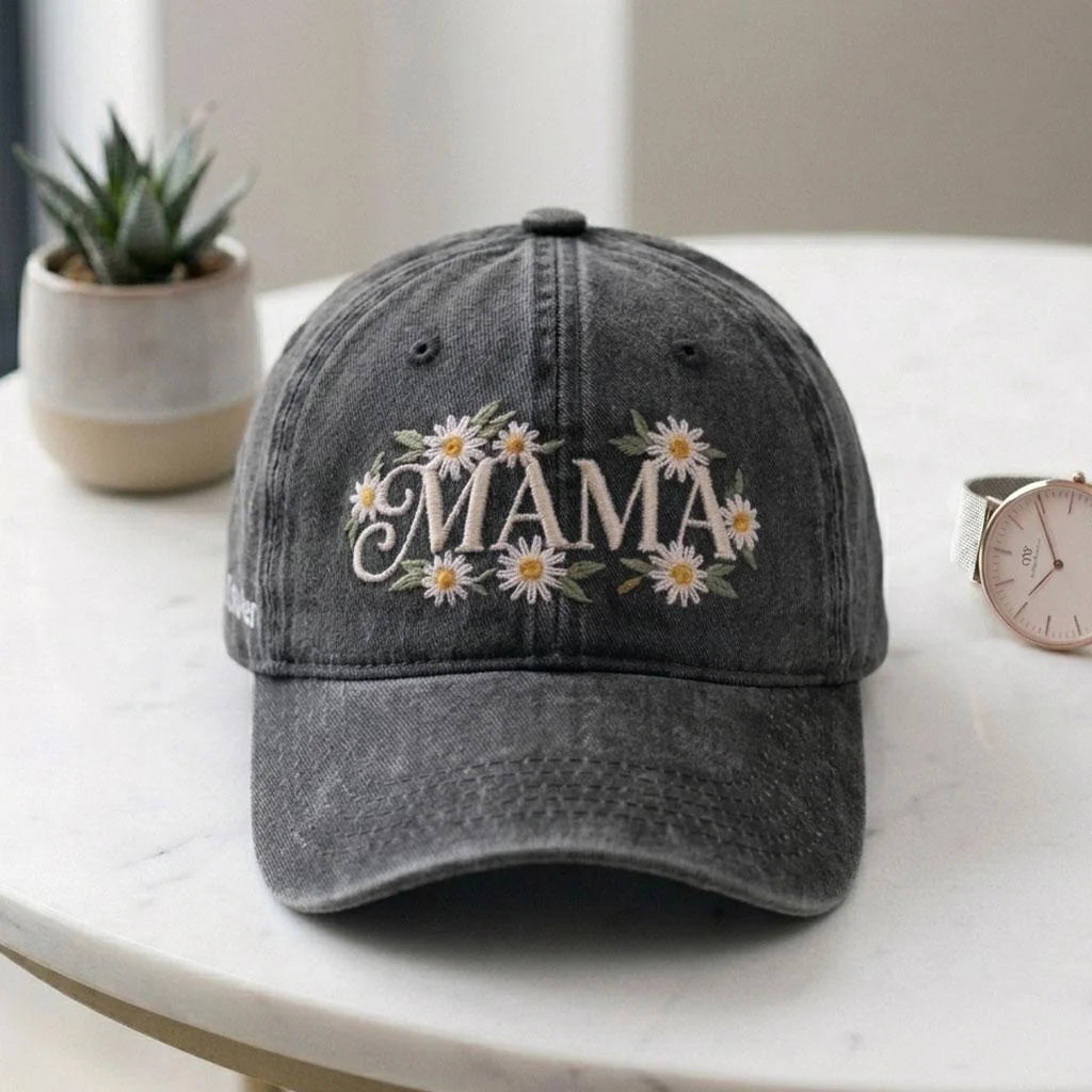 Mama Daisy Cap — Embroidered Daisies, the Kids' Names on the Side