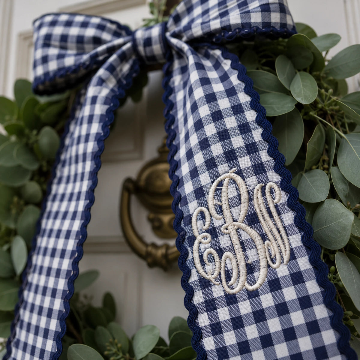 Monogram Wreath Sash — Gingham, Your Initials on the Ribbon