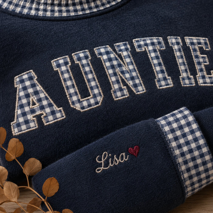 Auntie Mockneck — Gingham Letters, Stitched With Her Name