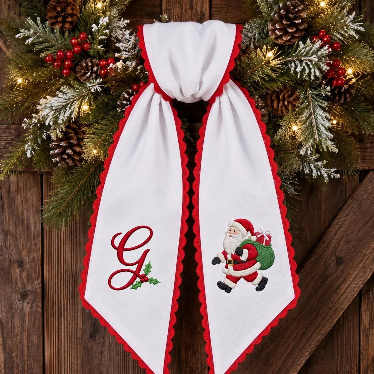 Christmas Wreath Sash — Santa, With Your Initial
