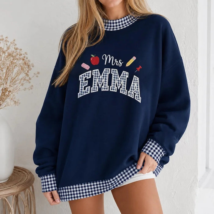 The Name Era Mockneck — Gingham Letters, Stitched With Her Name