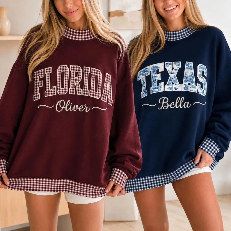 Varsity Letters Mockneck — Gingham Appliqué, Your Word