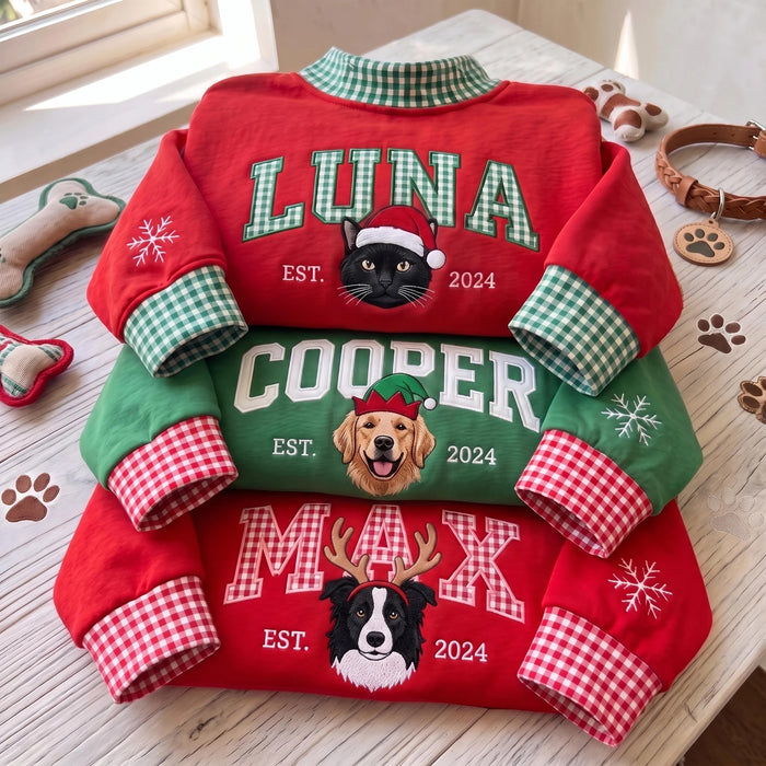 Christmas Pet Portrait Mockneck — Their Name, Their Face in a Santa Hat