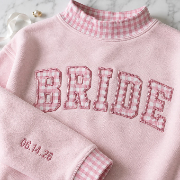 Bride Varsity Mockneck — Gingham Letters for the Getting-Ready Photos